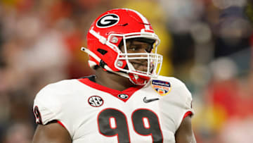 Jordan Davis #99 of the Georgia Bulldogs. (Photo by Michael Reaves/Getty Images)