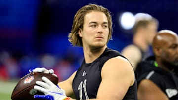 Kenny Pickett #QB11 of Pittsburgh throws during the NFL Combine. (Photo by Justin Casterline/Getty Images)