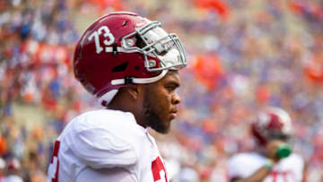 Alabama Crimson Tide offensive lineman Evan Neal (73). Mandatory Credit: Mark J. Rebilas-USA TODAY Sports
