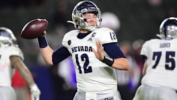 Nevada Wolf Pack quarterback Carson Strong (12). Mandatory Credit: Gary A. Vasquez-USA TODAY Sports