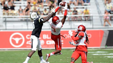 Oct 24, 2015; Orlando, FL, USA; Houston Cougars defensive back William Jackson III (3) intercepts a pass against UCF Knights during the first half at Bright House Networks Stadium. Mandatory Credit: Jonathan Dyer-USA TODAY Sports