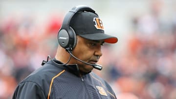 Nov 29, 2015; Cincinnati, OH, USA; Cincinnati Bengals head coach Marvin Lewis looks on from the sidelines in the first half against the St. Louis Rams at Paul Brown Stadium. The Bengals won 31-7. Mandatory Credit: Aaron Doster-USA TODAY Sports