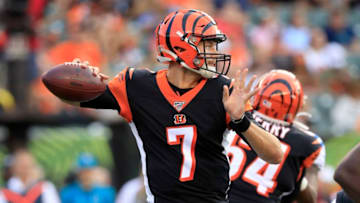 CINCINNATI, OHIO - AUGUST 29: Jake Dolegala #7 of the Cincinnati Bengals throws a pass against the Indianapolis Colts at Paul Brown Stadium on August 29, 2019 in Cincinnati, Ohio. (Photo by Andy Lyons/Getty Images)