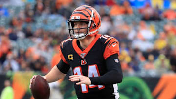 CINCINNATI, OHIO - DECEMBER 29: Andy Dalton #14 of the Cincinnati Bengals runs for a touchdown during the game against the Cleveland Browns at Paul Brown Stadium on December 29, 2019 in Cincinnati, Ohio. (Photo by Andy Lyons/Getty Images)