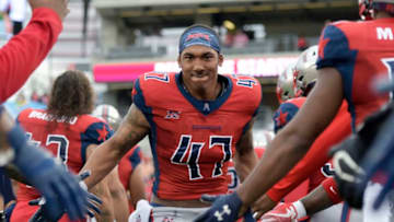 HOUSTON, TX - FEBRUARY 16: DeMarquis Gates #47 of the Houston Roughnecks runs on to the field before the game against the St. Louis BattleHawks at TDECU Stadium on February 16, 2020 in Houston, Texas. (Photo by Thomas Campbell/XFL via Getty Images)