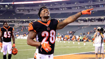 CINCINNATI, OH - SEPTEMBER 13: Joe Mixon #28 of the Cincinnati Bengals celebrates after the 34-23 win over the Baltimore Ravens at Paul Brown Stadium on September 13, 2018 in Cincinnati, Ohio. (Photo by Andy Lyons/Getty Images)