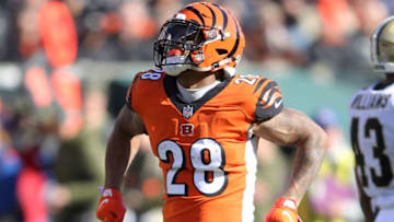 CINCINNATI, OH - NOVEMBER 11: Joe Mixon #28 of the Cincinnati Bengals reacts after getting a first down during the first quarter of the game against the New Orleans Saints at Paul Brown Stadium on November 11, 2018 in Cincinnati, Ohio. (Photo by John Grieshop/Getty Images)