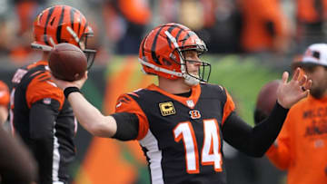 CINCINNATI, OH - NOVEMBER 25: Andy Dalton #14 of the Cincinnati Bengals warms up prior to the start of the game against the Cleveland Browns at Paul Brown Stadium on November 25, 2018 in Cincinnati, Ohio. (Photo by John Grieshop/Getty Images)