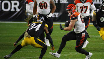 Drew Sample #89 of the Cincinnati Bengals makes a catch against the Pittsburgh Steelers (Photo by Justin K. Aller/Getty Images)