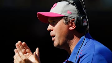 SAN FRANCISCO, CA - OCTOBER 7: Wide receivers coach Bob Bicknell of the Buffalo Bills encourages his team against the San Francisco 49ers in the second quarter on October 7, 2012 at Candlestick Park in San Francisco, California. The 49ers won 45-3. (Photo by Brian Bahr/Getty Images)