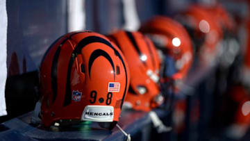 SAN DIEGO, CA - DECEMBER 1: A general view of the Cincinnati Bengals helmets before the game against the San Diego Chargers on December 1, 2013 at Qualcomm Stadium in San Diego, California. (Photo by Donald Miralle/Getty Images)