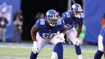 EAST RUTHERFORD, NJ - NOVEMBER 06: Bobby Hart #68 of the New York Giants in action against the Philadelphia Eagles during their game at MetLife Stadium on November 6, 2016 in East Rutherford, New Jersey. (Photo by Al Bello/Getty Images)