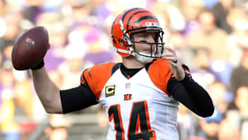 BALTIMORE, MD - NOVEMBER 27: Quarterback Andy Dalton #14 of the Cincinnati Bengals passes the ball against the Baltimore Ravens in the second quarter at M&T Bank Stadium on November 27, 2016 in Baltimore, Maryland. (Photo by Patrick Smith/Getty Images)