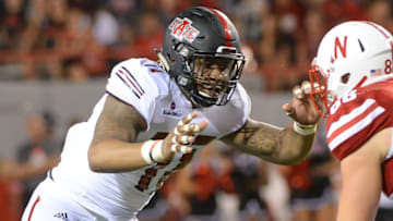 LINCOLN, NE - SEPTEMBER 02: Defensive end Ja'Von Rolland-Jones #11 of the Arkansas State Red Wolves rushes against the Nebraska Cornhuskers at Memorial Stadium on September 2, 2017 in Lincoln, Nebraska. (Photo by Steven Branscombe/Getty Images)
