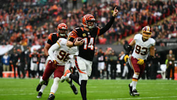 LONDON, ENGLAND - OCTOBER 30: Andy Dalton #14 of the Cincinnati Bengals celebrates as he runs in for a touchdown during the NFL International Series Game between Washington Redskins and Cincinnati Bengals at Wembley Stadium on October 30, 2016 in London, England. (Photo by Dan Mullan/Getty Images)