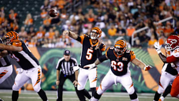CINCINNATI, OH - AUGUST 19: AJ McCarron #5 of the Cincinnati Bengals throws a pass during the preseason game against the Kansas City Chiefs at Paul Brown Stadium on August 19, 2017 in Cincinnati, Ohio. (Photo by Andy Lyons/Getty Images)