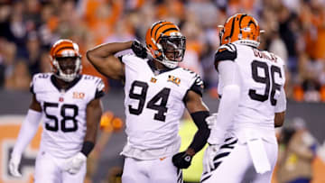 CINCINNATI, OH - SEPTEMBER 14: Chris Smith #94 of the Cincinnati Bengals celebrates with Carlos Dunlap #96 and Carl Lawson #58 after a sack against the Houston Texans during the first half at Paul Brown Stadium on September 14, 2017 in Cincinnati, Ohio. (Photo by Joe Robbins/Getty Images)