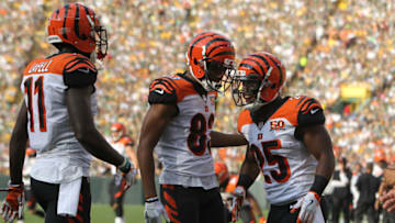 GREEN BAY, WI - SEPTEMBER 24: Giovani Bernard #25 of the Cincinnati Bengals celebrates after scoring a touchdown during the first quarter against the Green Bay Packers at Lambeau Field on September 24, 2017 in Green Bay, Wisconsin. (Photo by Dylan Buell/Getty Images)