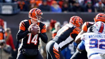 CINCINNATI, OH - NOVEMBER 20: Andy Dalton #14 of the Cincinnati Bengals drops back to throw a pass during the first quarter of the game against the Buffalo Bills at Paul Brown Stadium on November 20, 2016 in Cincinnati, Ohio. (Photo by Joe Robbins/Getty Images)
