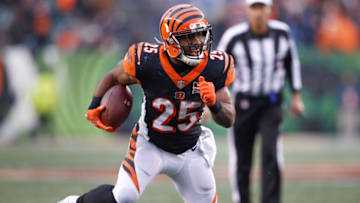 CINCINNATI, OH - DECEMBER 24: Giovani Bernard #25 of the Cincinnati Bengals runs with the ball against the Detroit Lions during the second half at Paul Brown Stadium on December 24, 2017 in Cincinnati, Ohio. (Photo by Joe Robbins/Getty Images)