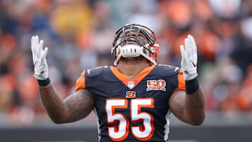 CINCINNATI, OH - DECEMBER 24: Vontaze Burfict #55 of the Cincinnati Bengals reacts against the Detroit Lions during the first half at Paul Brown Stadium on December 24, 2017 in Cincinnati, Ohio. (Photo by Joe Robbins/Getty Images)