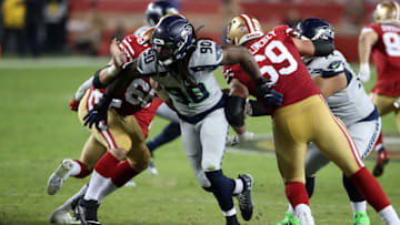SANTA CLARA, CA - NOVEMBER 11: Jadeveon Clowney #90 of the Seattle Seahawks in action during the game against the San Francisco 49ers at Levi's Stadium on November 11, 2019 in Santa Clara, California. The Seahawks defeated the 49ers 27-24. (Photo by Rob Leiter/Getty Images)