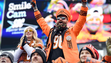 CINCINNATI, OHIO - DECEMBER 15: A Cincinnati Bengals fan cheers during the first half of the game between the Cincinnati Bengals and the New England Patriots at Paul Brown Stadium on December 15, 2019 in Cincinnati, Ohio. (Photo by Bobby Ellis/Getty Images)
