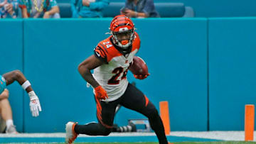 MIAMI GARDENS, FL - DECEMBER 22: Darius Phillips #24 of the Cincinnati Bengals runs with the ball against the Miami Dolphins during an NFL game on December 22, 2019 at Hard Rock Stadium in Miami Gardens, Florida. The Dolphins defeated the Bengals 38-35 in overtime. (Photo by Joel Auerbach/Getty Images)