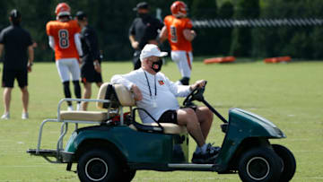 CINCINNATI, OH - AUGUST 23: Cincinnati Bengals owner Mike Brown looks on during training camp workouts on the practice field at Paul Brown Stadium on August 23, 2020 in Cincinnati, Ohio. (Photo by Joe Robbins/Getty Images)