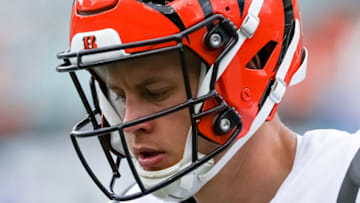 CINCINNATI, OHIO - AUGUST 29: Joe Burrow #9 of the Cincinnati Bengals warms up before the a preseason game against the Miami Dolphins at Paul Brown Stadium on August 29, 2021 in Cincinnati, Ohio. (Photo by Dylan Buell/Getty Images)