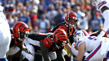 ORCHARD PARK, NEW YORK - SEPTEMBER 22: Andy Dalton #14 of the Cincinnati Bengals yells during a game against the Buffalo Bills at New Era Field on September 22, 2019 in Orchard Park, New York. (Photo by Bryan M. Bennett/Getty Images)