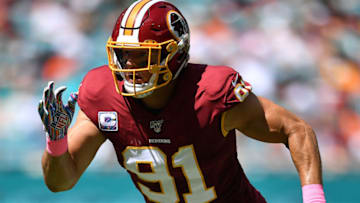 MIAMI, FLORIDA - OCTOBER 13: Ryan Kerrigan #91 of the Washington Redskins in action during the game against the Miami Dolphins in the first quarter at Hard Rock Stadium on October 13, 2019 in Miami, Florida. (Photo by Mark Brown/Getty Images)