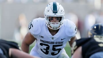 EAST LANSING, MI - SEPTEMBER 09: Linebacker Joe Bachie #35 of the Michigan State Spartans during the second half of a game against the Western Michigan Broncos at Spartan Stadium on September 9, 2017 in East Lansing, Michigan. (Photo by Duane Burleson/Getty Images)