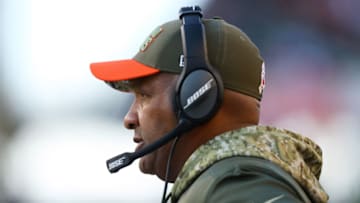 Nov 26, 2017; Cincinnati, OH, USA; Cleveland Browns head coach Hue Jackson stands on the sidelines against the Cincinnati Bengals in the second half at Paul Brown Stadium. Mandatory Credit: Aaron Doster-USA TODAY Sports