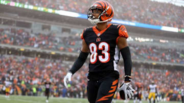 Cincinnati Bengals wide receiver Tyler Boyd (83) reacts after catching a touchdown pass during the Week 6 NFL game between the Pittsburgh Steelers and the Cincinnati Bengals, Sunday, Oct. 14, 2018, at Paul Brown Stadium in Cincinnati. It was tied 14-14 at the half.Pittsburgh Steelers Vs Cincinnati Bengals Oct 14