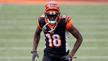 Cincinnati Bengals wide receiver A.J. Green (18) warms up before kickoff of a Week 1 NFL football game against the Los Angeles Chargers, Sunday, Sept. 13, 2020, at Paul Brown Stadium in Cincinnati.Los Angeles Chargers At Cincinnati Bengals Sept 13