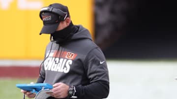 Nov 22, 2020; Landover, Maryland, USA; Cincinnati Bengals head coach Zac Taylor stands on the sidelines against the Washington Football Team in the first quarter at FedExField. Mandatory Credit: Geoff Burke-USA TODAY Sports