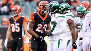Cincinnati Bengals running back Joe Mixon (28) reacts after a first down during the fourth quarter of a Week 13 NFL game against the New York Jets, Sunday, Dec. 1, 2019, at Paul Brown Stadium in Cincinnati. The Cincinnati Bengals won 22-6, and improved to 1-11 on the season.New York Jets At Cincinnati Bengals 12 1 2019