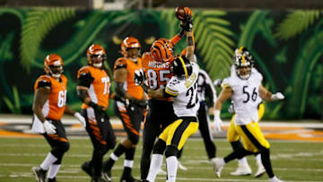 Pittsburgh Steelers cornerback Steven Nelson (22) breaks up a pass intended for Cincinnati Bengals wide receiver Tee Higgins (85) in the second quarter of the NFL 15 game between the Cincinnati Bengals and the Pittsburgh Steelers at Paul Brown Stadium in downtown Cincinnati on Monday, Dec. 21, 2020. The Bengals led 17-0 at halftime.Pittsburgh Steelers At Cincinnati Bengals