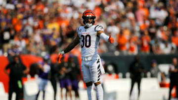 Cincinnati Bengals free safety Jessie Bates (30) sets up between plays in the fourth quarter of the NFL Week One game between the Cincinnati Bengals and the Minnesota Vikings at Paul Brown Stadium in downtown Cincinnati on Sunday, Sept. 12, 2021. The Bengals won 27-24 on a last minute field goal in overtime.Minnesota Vikings At Cincinnati Bengals