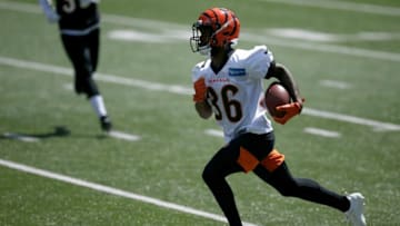 Cincinnati Bengals half back Pooka Williams Jr (36) runs the ball during a mini camp practice inside of Paul Brown Stadium in downtown Cincinnati on Tuesday, June 15, 2021.Cincinnati Bengals Mini Camp