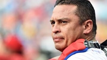Jun 15, 2016; Philadelphia, PA, USA; Philadelphia Phillies catcher Carlos Ruiz (51) against the Toronto Blue Jays at Citizens Bank Park. Mandatory Credit: Eric Hartline-USA TODAY Sports