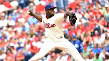 Jul 3, 2016; Philadelphia, PA, USA; Philadelphia Phillies relief pitcher Hector Neris (50) throws a pitch during the eighth inning against the Kansas City Royals at Citizens Bank Park. The Phillies defeated the Royals, 7-2. Mandatory Credit: Eric Hartline-USA TODAY Sports