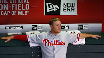 Jun 29, 2016; Phoenix, AZ, USA; Philadelphia Phillies outfielder Cody Asche against the Arizona Diamondbacks at Chase Field. Mandatory Credit: Mark J. Rebilas-USA TODAY Sports