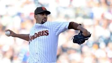 Aug 8, 2015; San Diego, CA, USA; San Diego Padres starting pitcher Tyson Ross (38) pitches during the second inning against the Philadelphia Phillies at Petco Park. Mandatory Credit: Jake Roth-USA TODAY Sports