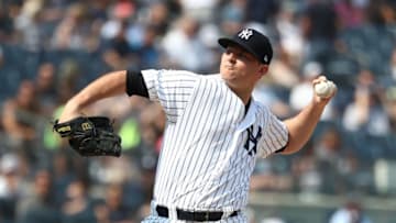 NEW YORK, NY - AUGUST 16: Zach Britton #53 of the New York Yankees pitches against the New York Yankees during their game at Yankee Stadium on August 16, 2018 in New York City. (Photo by Al Bello/Getty Images)