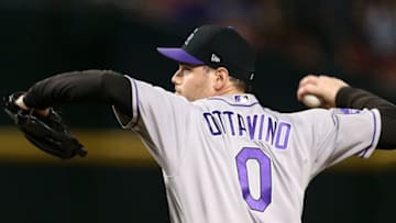 PHOENIX, AZ - SEPTEMBER 22: Adam Ottavino #0 of the Colorado Rockies pitches against the Arizona Diamondbacks during the eighth inning of an MLB game at Chase Field on September 22, 2018 in Phoenix, Arizona. (Photo by Ralph Freso/Getty Images)