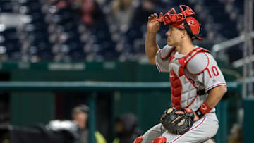 J.T. Realmuto #10 of the Philadelphia Phillies (Photo by Scott Taetsch/Getty Images)