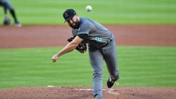 ATLANTA, GA APRIL 16: Arizona Diamondbacks starting pitcher Robbie Ray throws a pitch to the plate during the game between the Atlanta Braves and the Arizona Diamondbacks on April 16th, 2019 at SunTrust Park in Atlanta, GA. (Photo by Rich von Biberstein/Icon Sportswire via Getty Images)