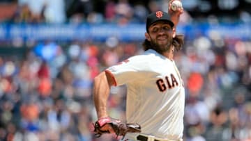 SAN FRANCISCO, CALIFORNIA - MAY 23: Madison Bumgarner #40 of the San Francisco Giants pitches during the first inning against the Atlanta Braves at Oracle Park on May 23, 2019 in San Francisco, California. (Photo by Daniel Shirey/Getty Images)